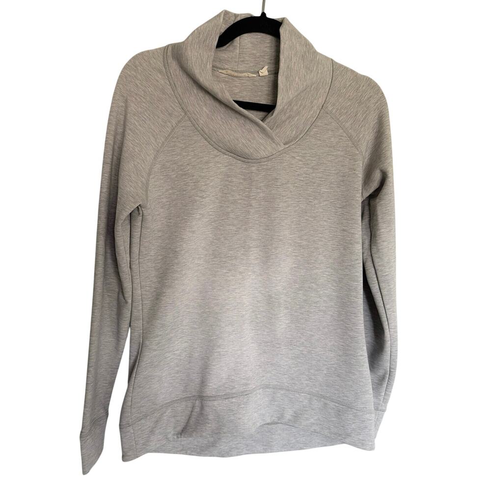 Athleta, Size Small, Blue & Gray Space Dye Shawl Neck Pullover Sweater, EUC